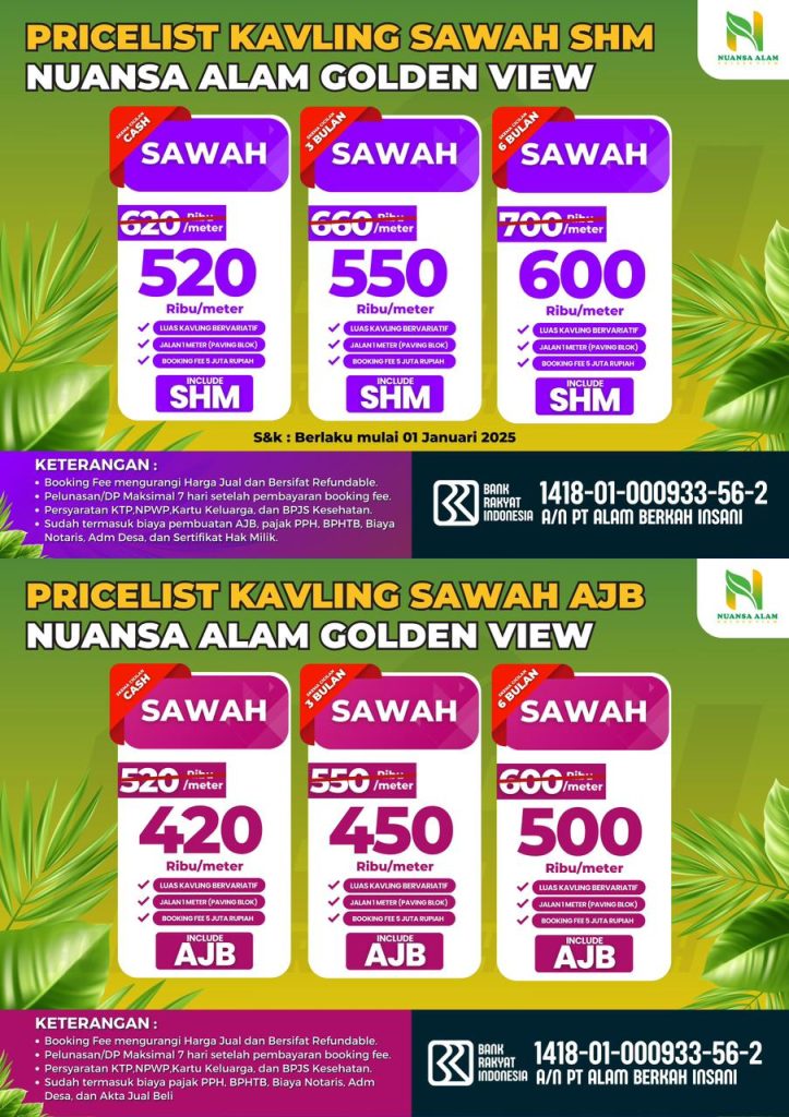 Harga Sawah SHM Golden View